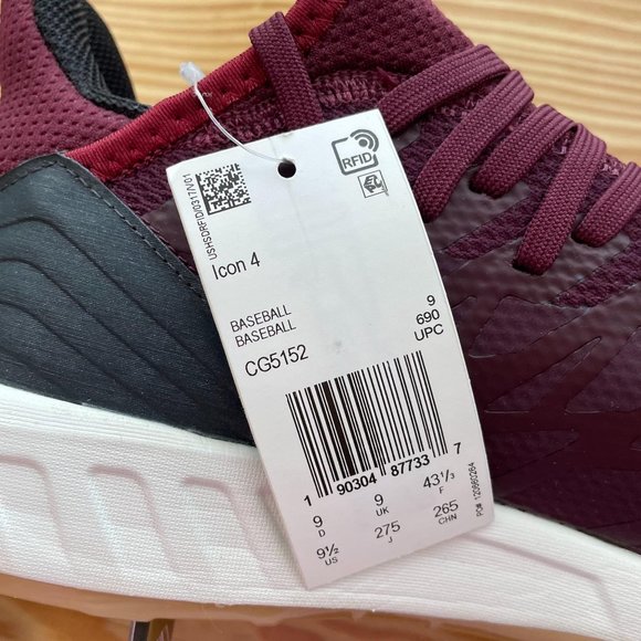 NEW Adidas | Icon 4 Burgundy Baseball Cleats 9.5 - Picture 5 of 7